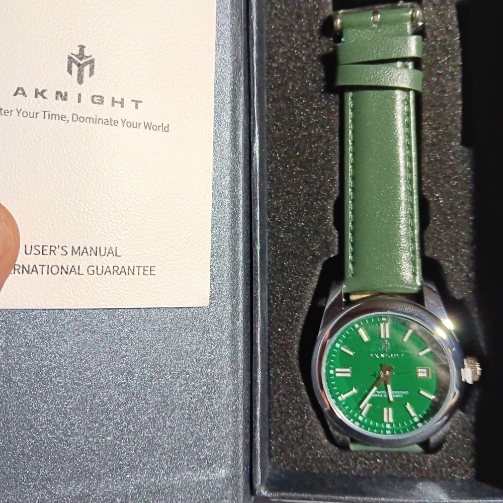 Aknight Green Watch with Silver Accents
